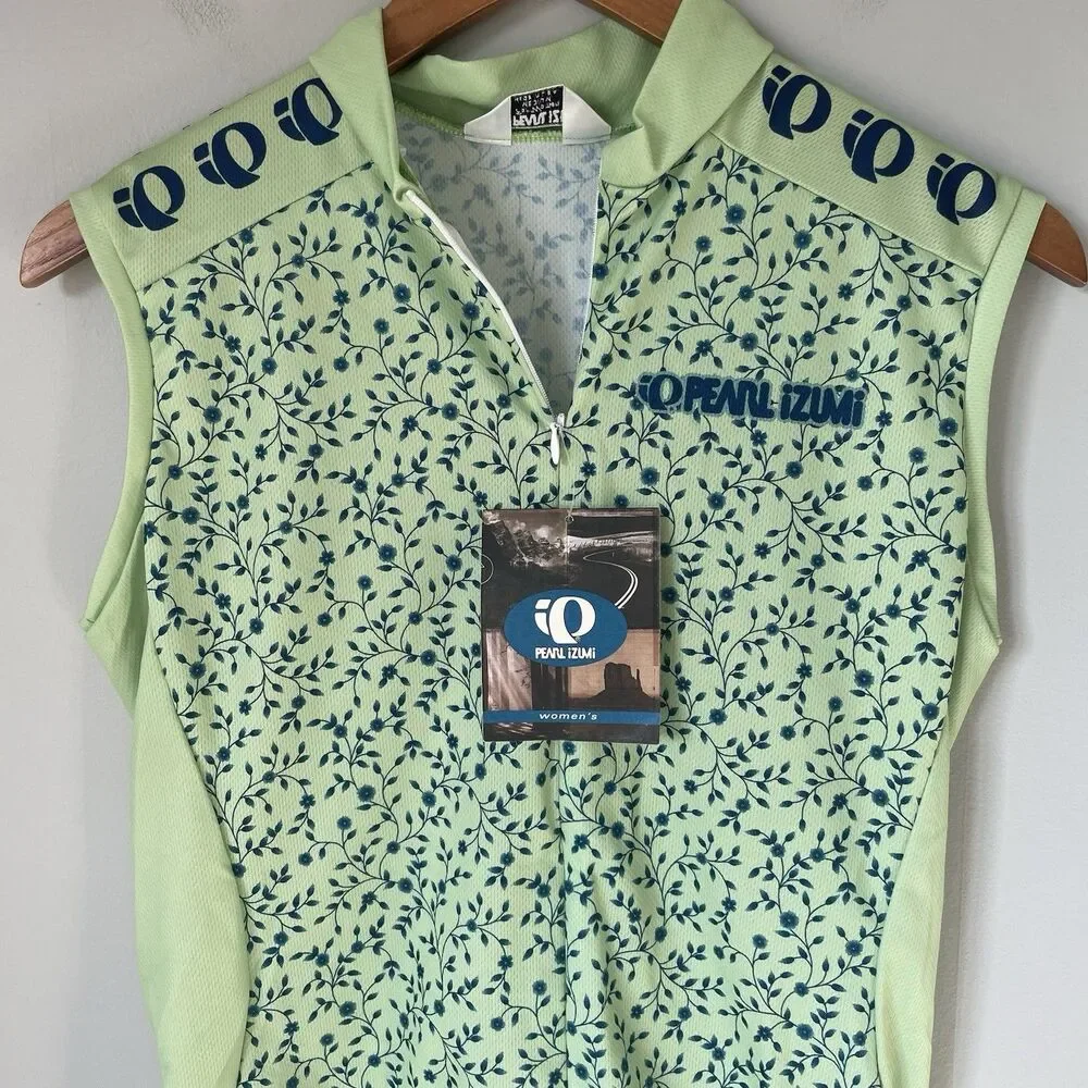Pearl Izumi Vtg 2002 Cycling Jersey Top Sleeveless Floral Green Blue Size Medium